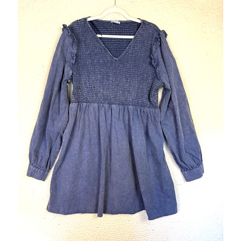 Western Dress Womens 2XL Blue Babydoll Cottagecore Rodeo Smocked Balloon Sleeve